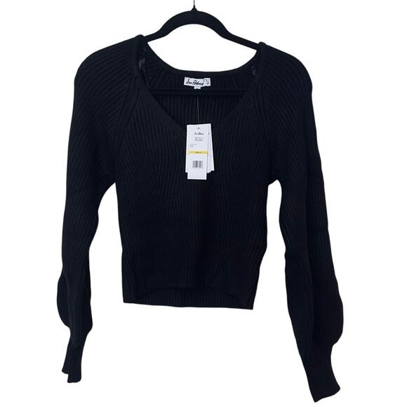NWT Sam Edelman Women’s Karisa Ribbed Cropped Sweater Size M Black Pullover - Picture 1 of 11